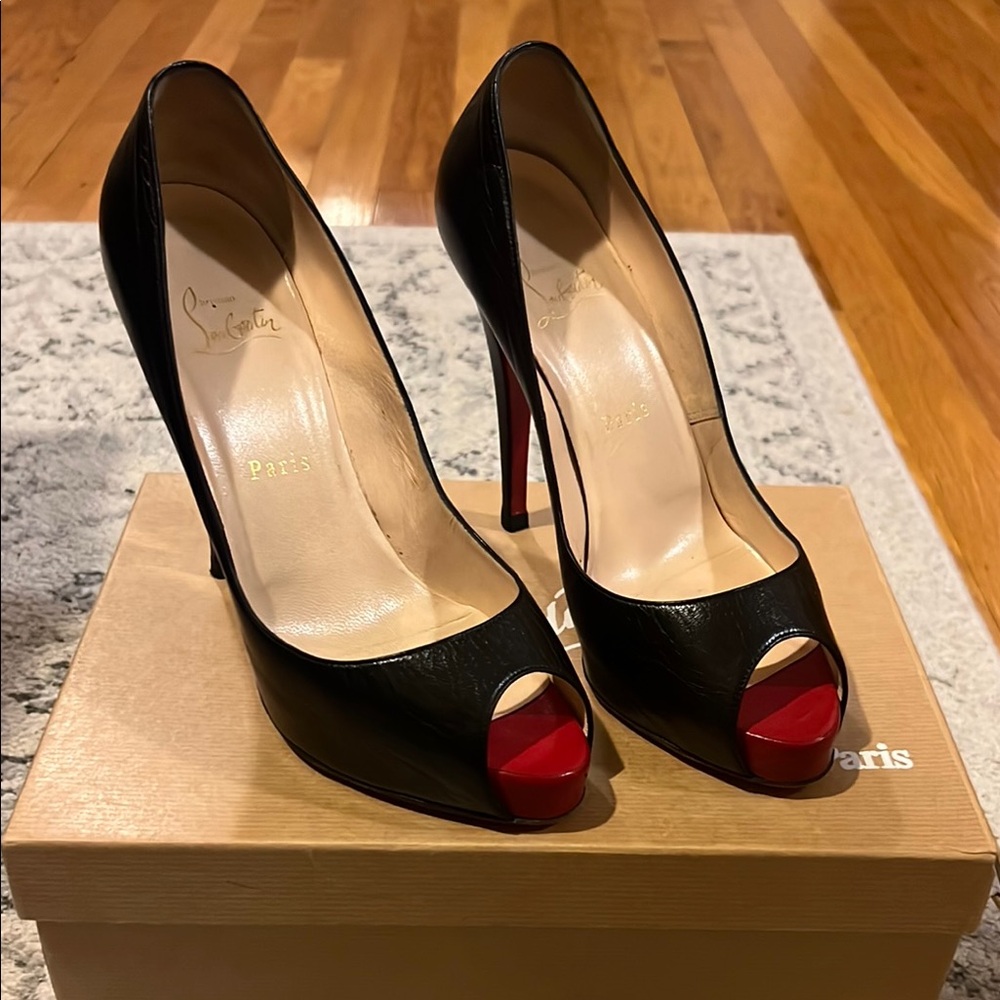 Christian Louboutin Black and Red Peep Toe Heels